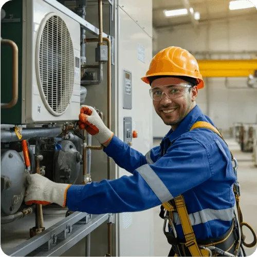 Técnico fazendo inspecionando o equipamento.